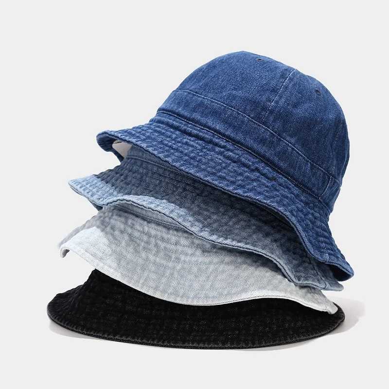 WZCX denim solid color outdoor sun protection fishermans hat spring and summer wide brown sunshade basin hat womens hat W250217