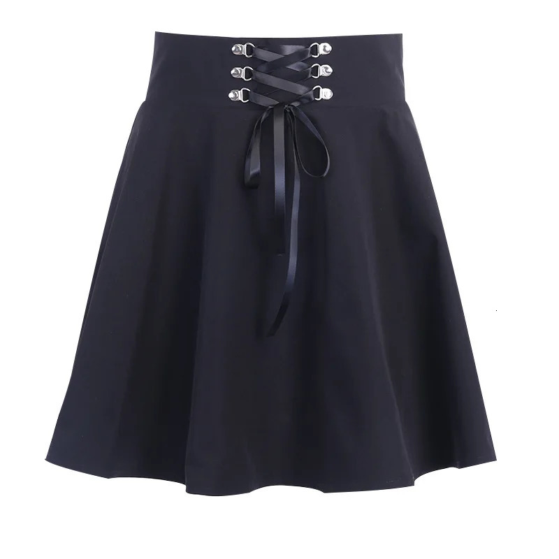 JapaneseStyle Hipster Black JK Bubble Skirt Womens Laceup Back Zip Ins Girls Pleated mini gothic black skirt 250214