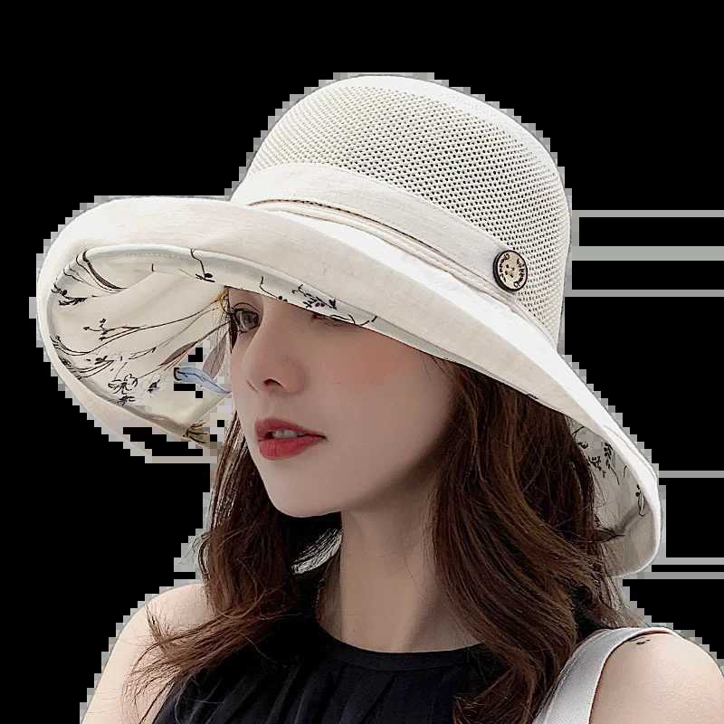 Women Mesh Sun Hats Summer Beach UV Protection UPF Packable Wide Brim Chin Strap W250217