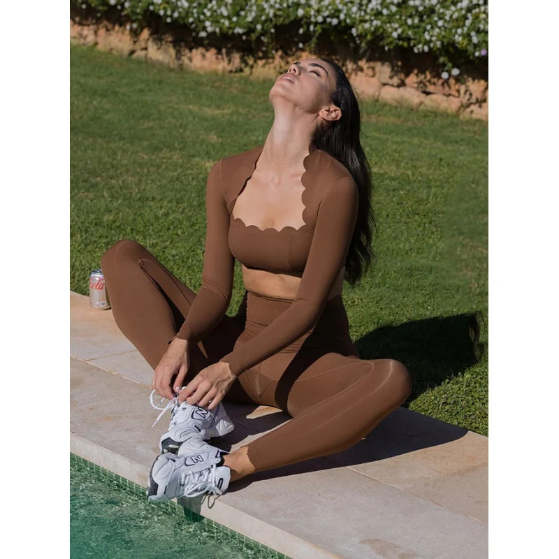 Black Square Neck Tight High Elastic Skinny Yoga Sports Long Sleeves Fashion Compression Pants Fitness Leggings Workout Tights 250217