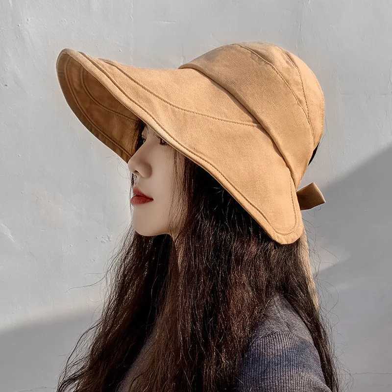 New Women Panama Summer Visors Hat Sun Hat Wide Large Brim Beach Hats Bucket Hat Chapeau Femme Beach UV Protection Cap Bob W250217