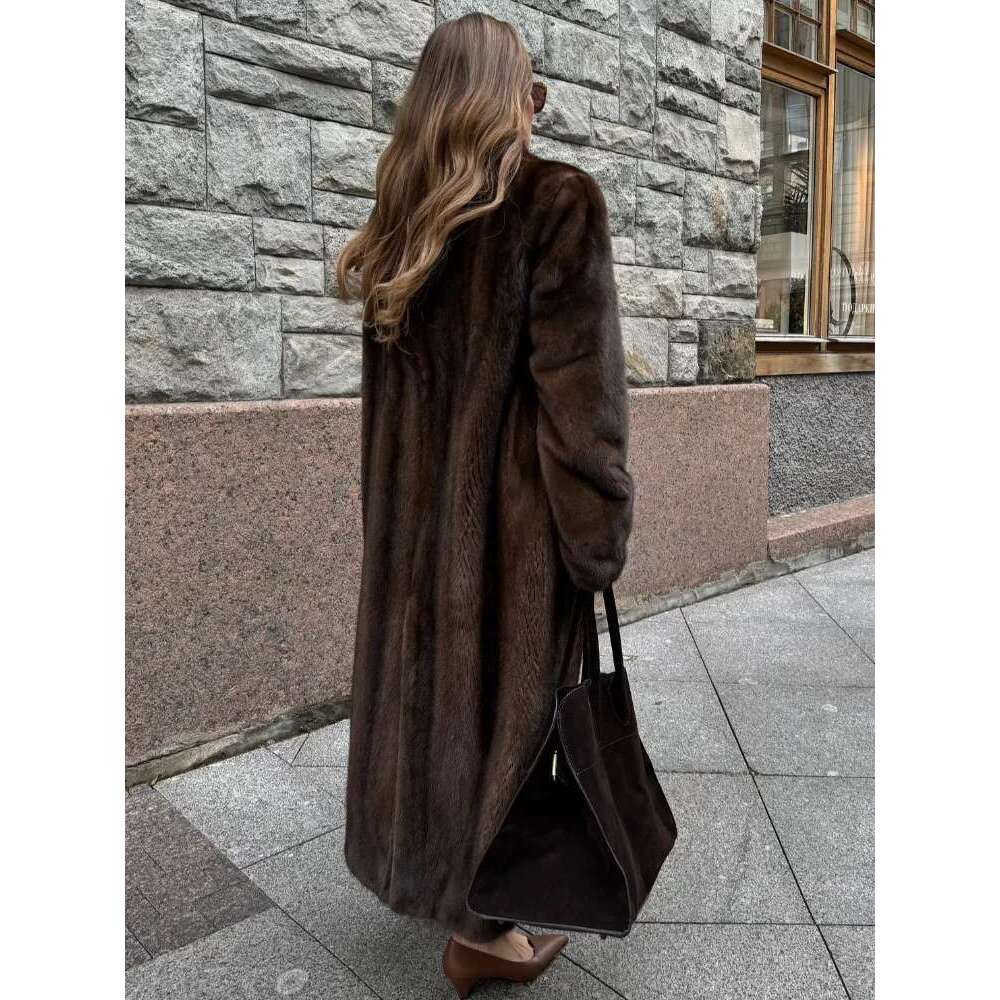 Women's Soft Thicken Warm Hairy Faux Fox Fur Coat Fashion Oversized Brown Long Sleeve Fluffy Jacket 2024 Lady Streetwear