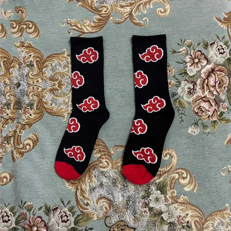 Anime Sockings Red Cloud Akatsuki High Quality Socks Ninja Unisex Adult Cotton Socks Halloween Cosplay Outdoor W250217