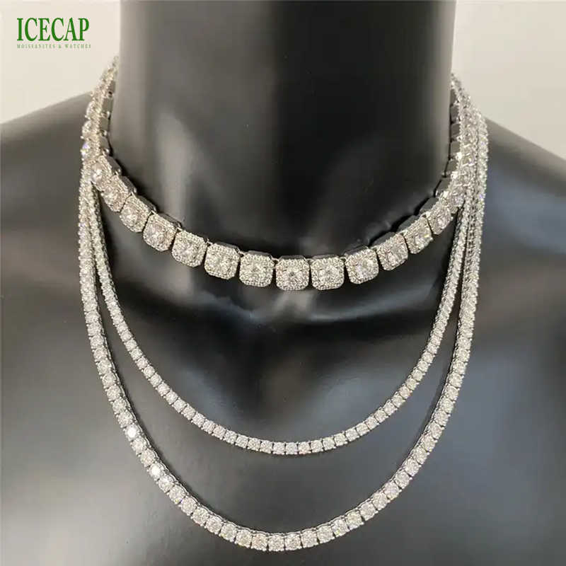 Icecap Fashion Jewelry Necklaces Full Iced Out VVS Moissanite Diamond Tennis Chain 925 Sterling Silver Chain For Men