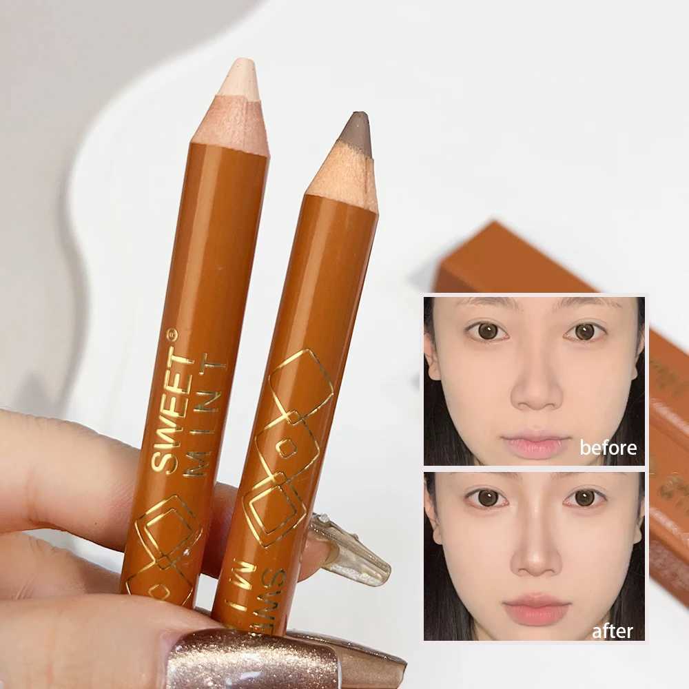 Double-end Face Highlighter Contour Stick Lasting Brightening 3D Nose Shadow Sculpting Pen Concealer Corrector Stick CosmeticsW250217