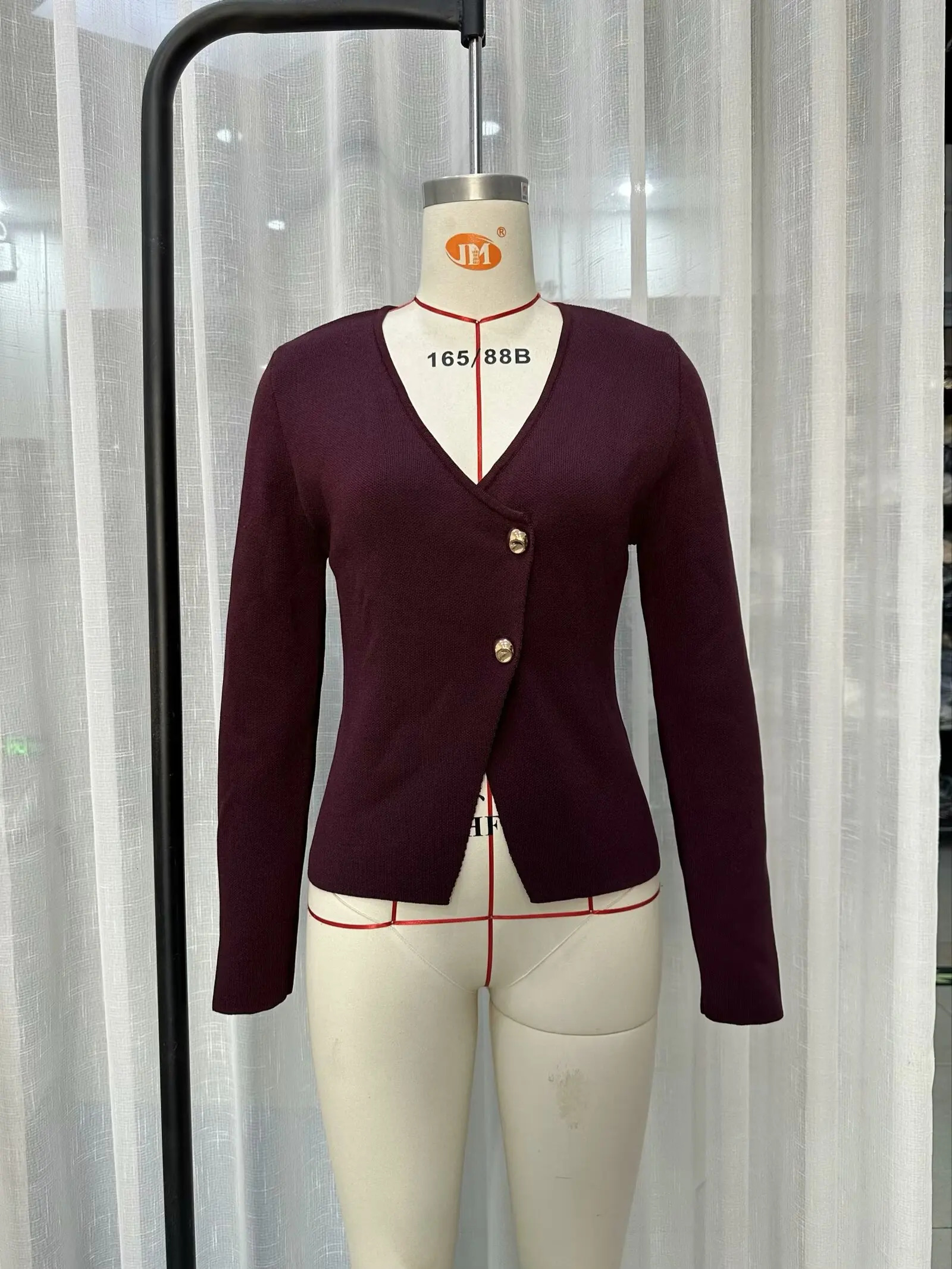 European and American style winter fashion Vneck slim fit knitted cardigan womens sweater jacket 250211