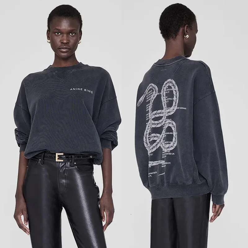 New Arrival North American AB Alphabet Snake Print Hoodie for Women Loose Hooded Sweatshirt in Black and Grey