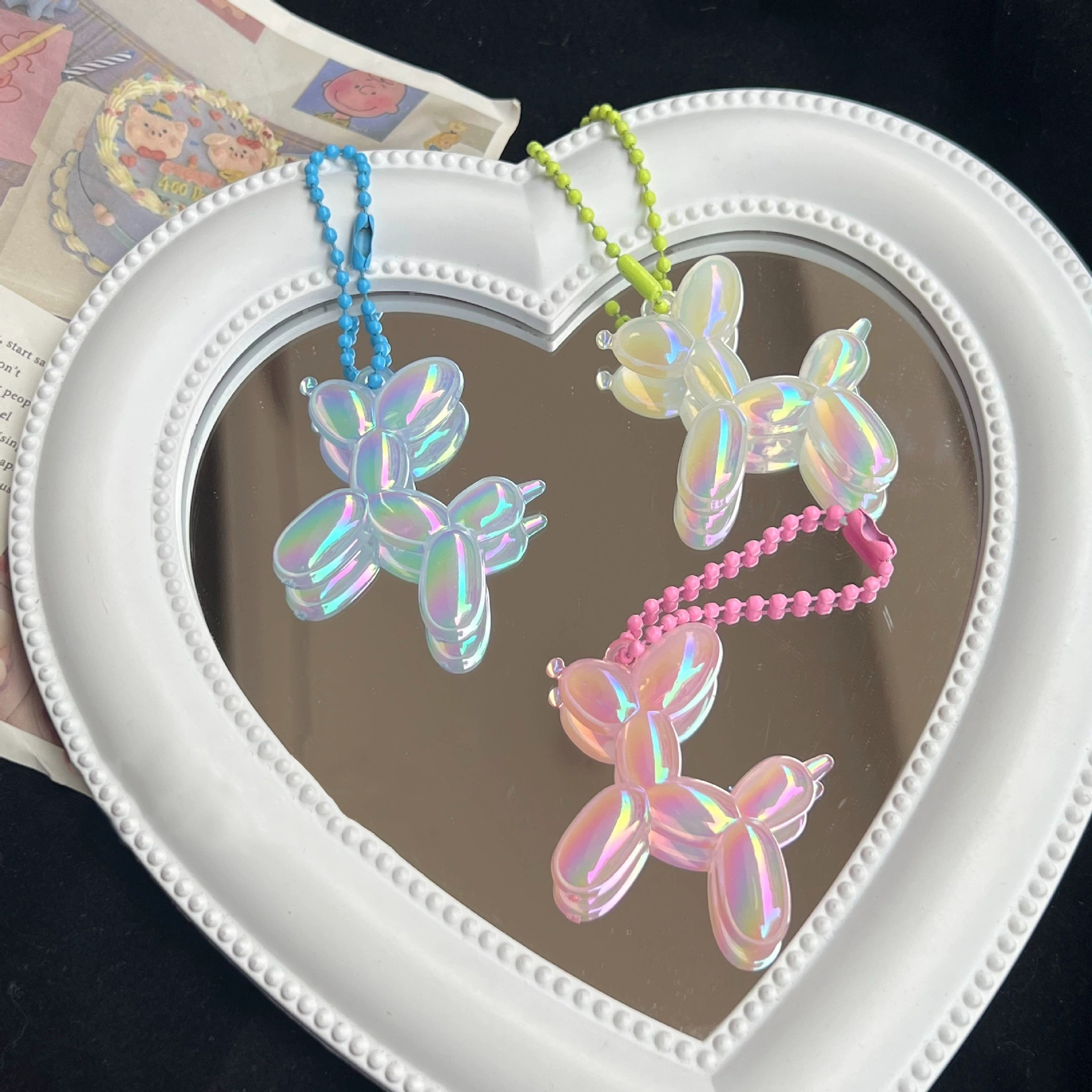 Laser Balloon Dog Doll Keychain Cute Doll Pendant Student Pendant Colorful Dog Creative Jewelry Gift