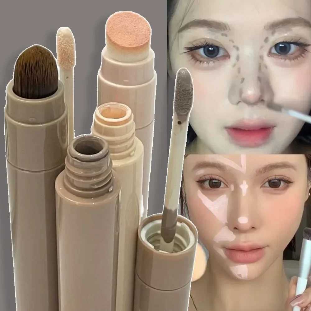 Double head liquid contour stick cold gray with brush waterproof face nose shadow 3D highlight pen concealer makeupW250217