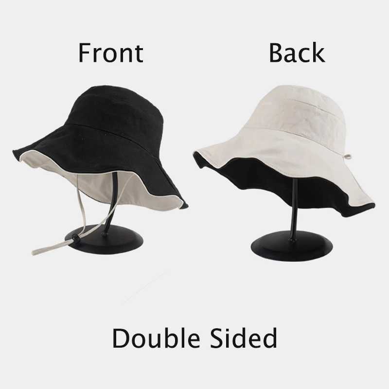 Double-sided Foldable Bucket Hat for Women Girls Summer Sun Hat Fisherman Visor Cap Anti-UV Wide Brim Sunscreen Hats Cotton Caps W250217