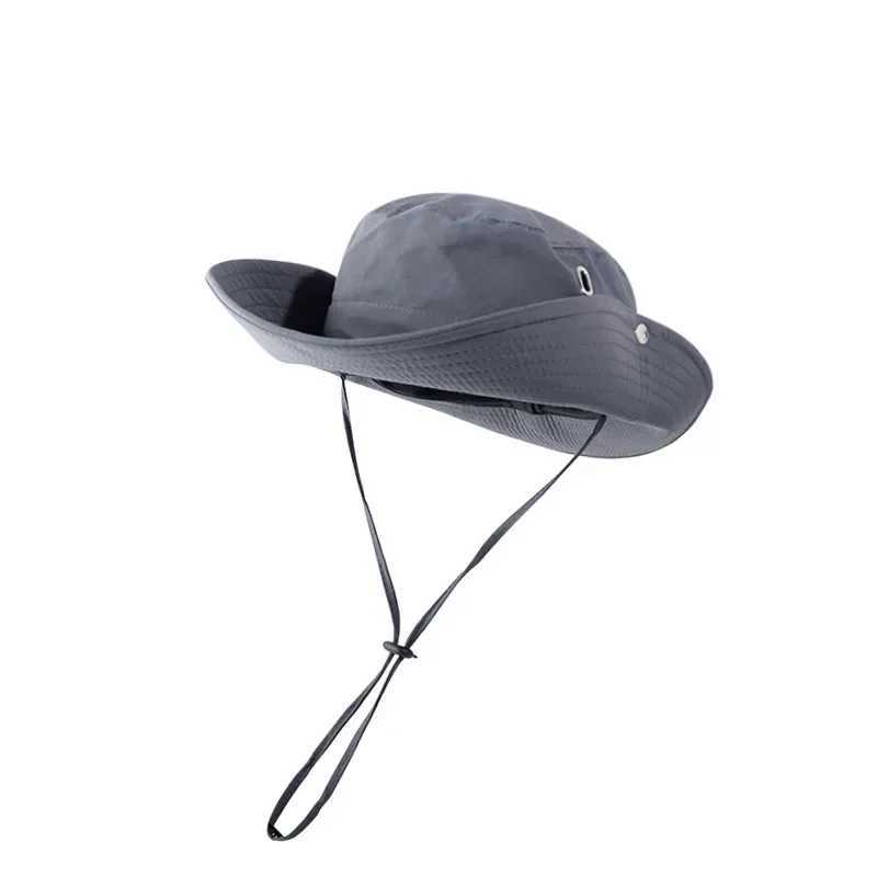 Wide Brim Bucket Sun Hat Packable Cotton Washed UPF 50 Beach Hat for Women Men with Strings Cowboy Outdoor Safari Boonie Cap W250217