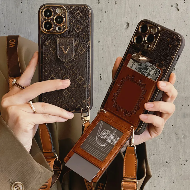 Women Crossbody Phone Designer for Apple iPhone17 Pro Max 13 12 14 15 Plus 11 Card Slot Bag Holder Wallet Case Cover Straps Lanyard