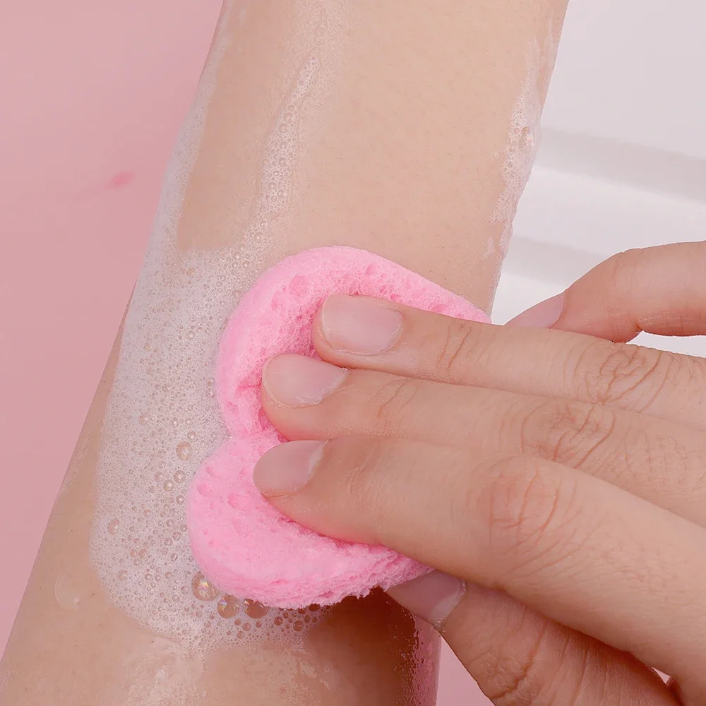 Heallor 10 pc Compressed Cellulose Heart Shape Sponge 100% Natural Reusable Cosmetic Spa Sponges for Cleansing Exf 250214