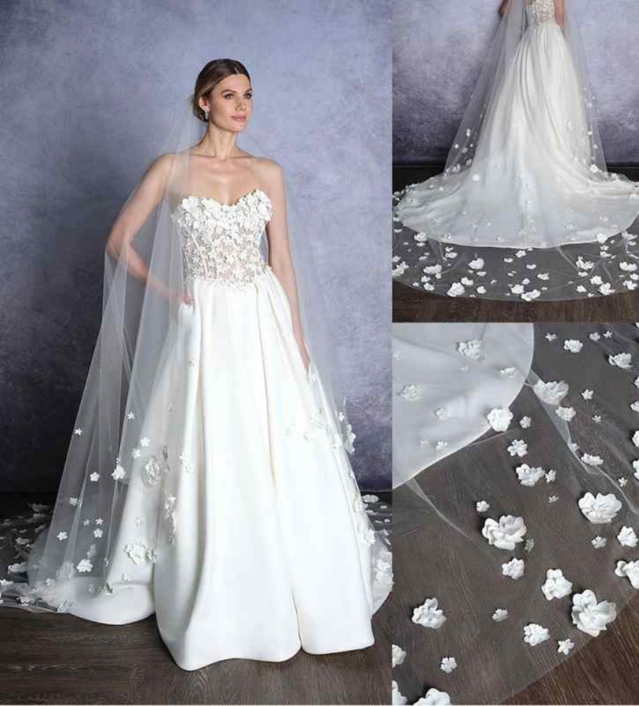 Gorgeous Wedding Veils 3D Hand Made Flowers Tulle Hair Accessories Long Floral Bridal Veil With Comb