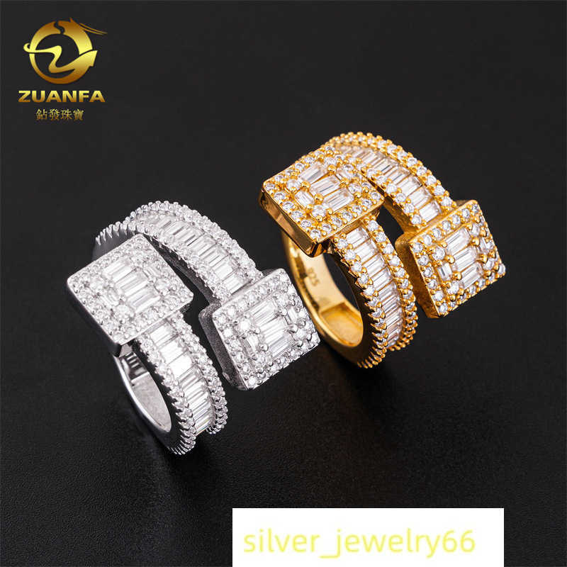 Hot selling hip-hop 925 silver inlaid D-color rectangular moissani ring for men and women ins fashion trend full diamond