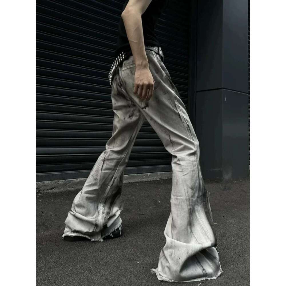 Women's Grey Gothic Bow Flare Jeans Haruku Aesthetic Y2k Denim Trousers High Waist Cowboy Pants Vintage 2000S Trashy Clothes