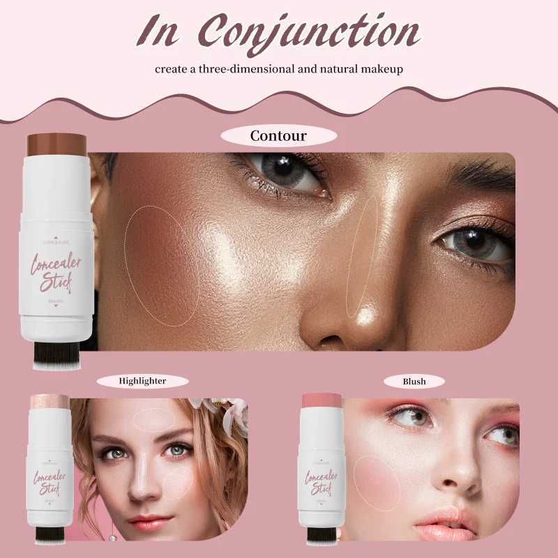 Dual-ended multi-functional contour foundation stick and b highlighter stick can be retouched to add bright and long-lastingW250217