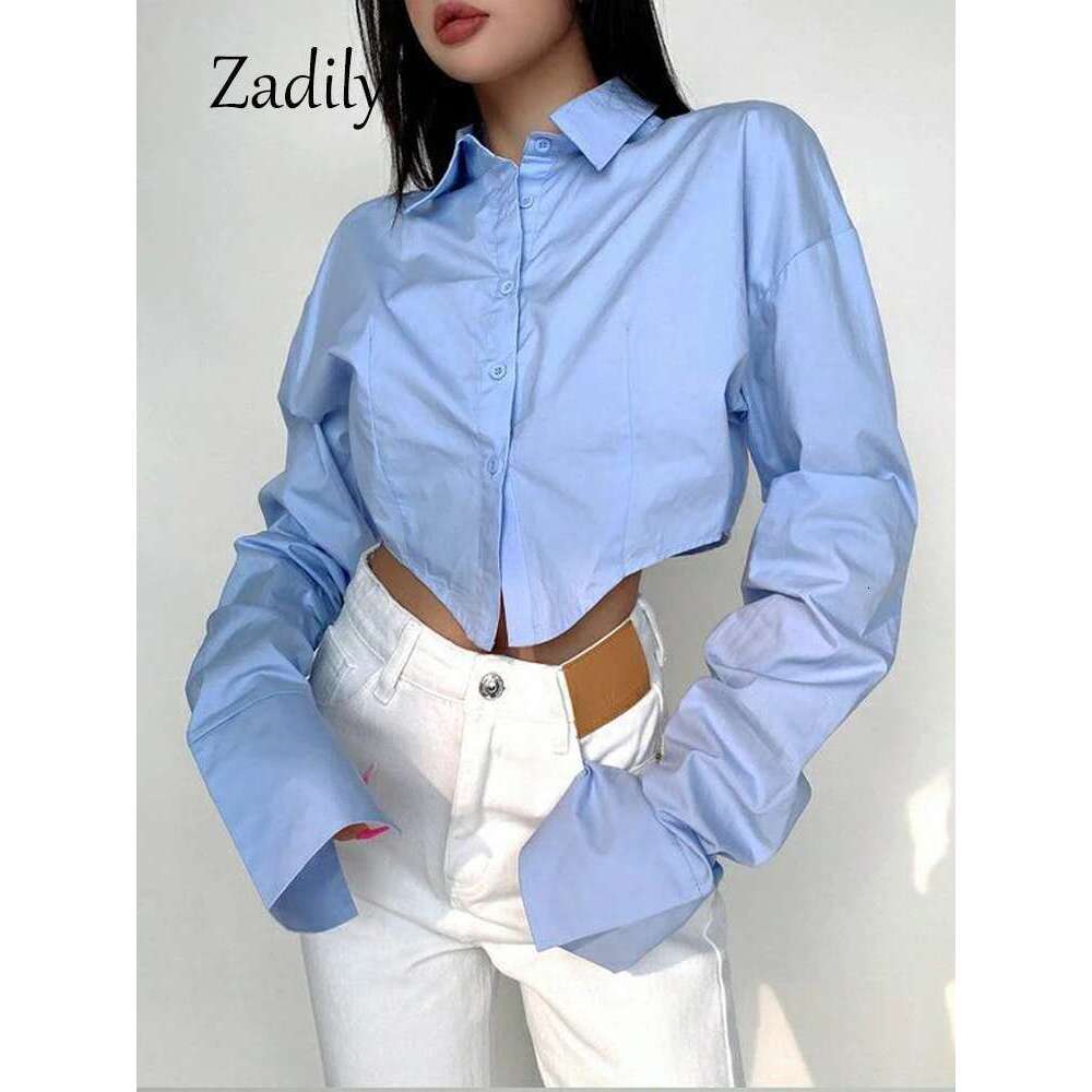 Zadily 2023 Spring Korean Style Long Sleeve White Shirt Women Sexy Button Ladies Crop Tops Blouse Street New In Female Clothing