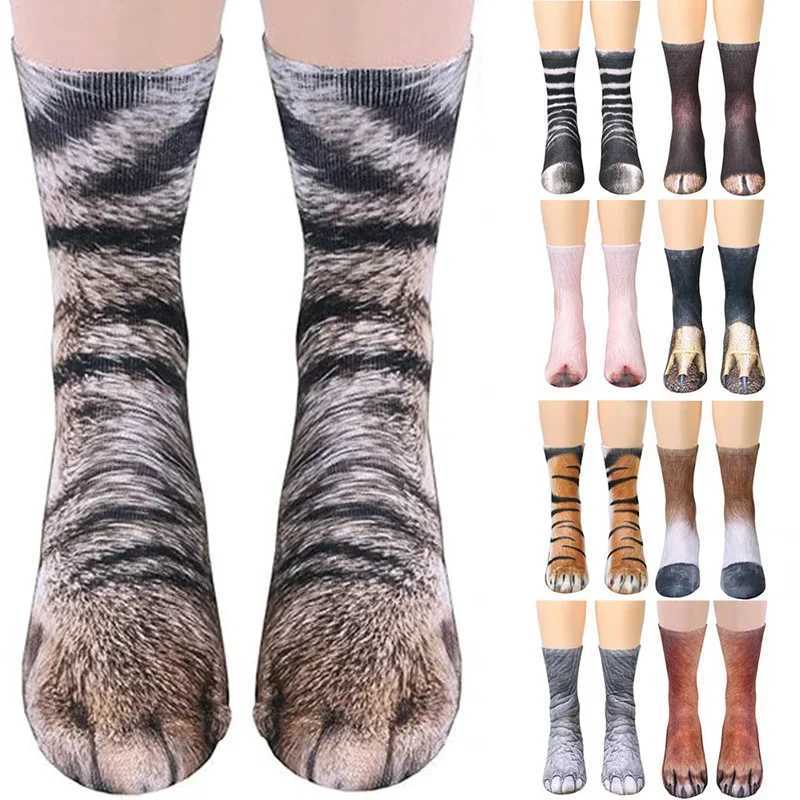 Unisex Adult 3D Print Animal Paw Socks Creative Funny Cat Dog Dinosaur Tiger Paw Socks Novelty Socks Gag Christmas Gifts W250217