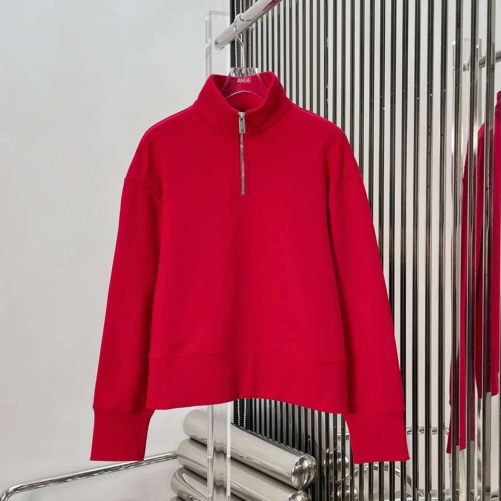 Cotton Women Sweatshirt Y2k Zipper Decoration Simple Fashion Elegant Commuter Half High Neck Long Sleeve T-Shirt Tops 2025 Fall