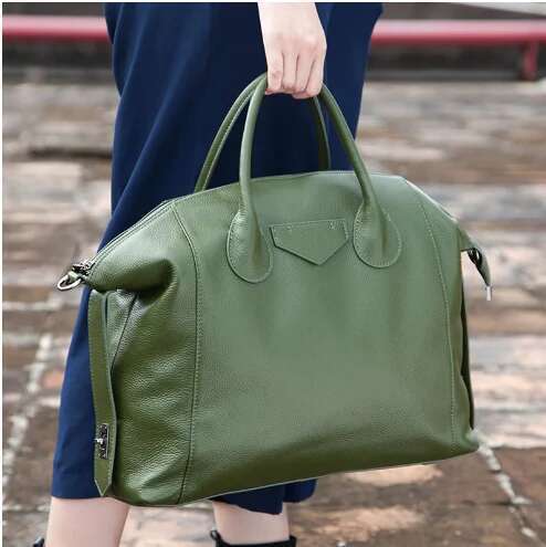 Genuine Leather Tote for Women Handbag Solid Color Vintage Shopper Purses Large Clutch Bag Female