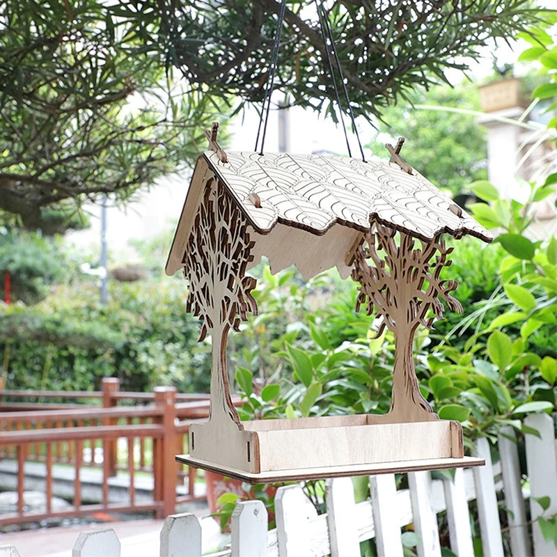 Bird House Feeding House DIY Outdoor Wooden Bird Feeder Hanging Assembled Bird Cage House Pet Supplies For Garden Yard Decor 250206