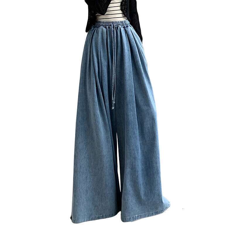 Blue Women Y2k Hip Hop Vintage High Waisted American Style Jeans Streetwear Casual Loose Large Size Wide Leg Denim Pants