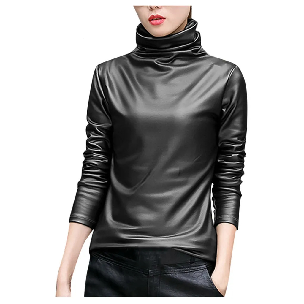 Streetwear In Pelle PU Blogia Domena Terttleneck TacchitÃ DI Pella Manseve Lun…