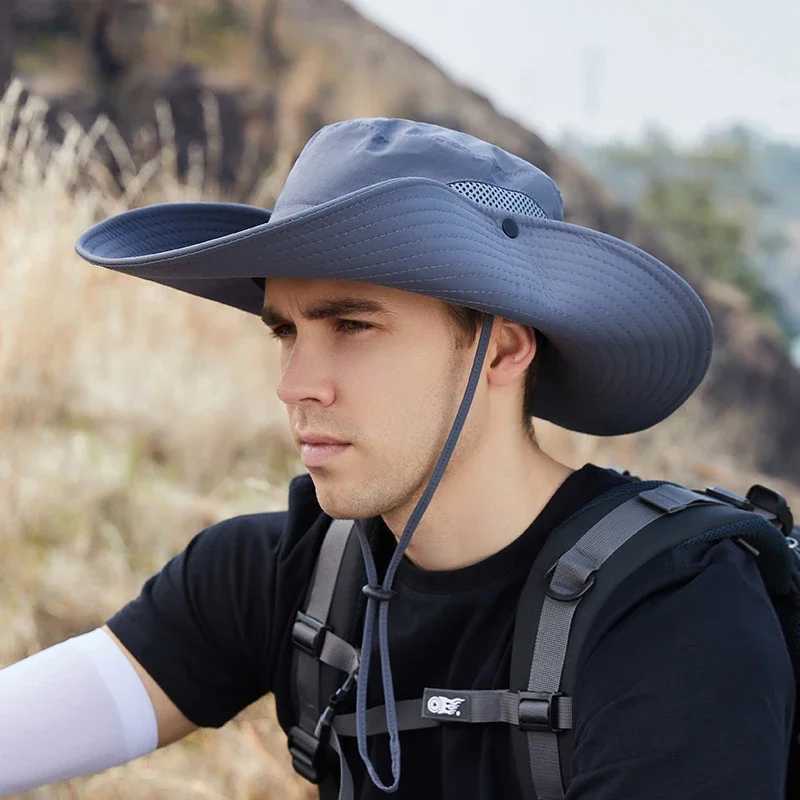 New Waterproof Bucket Hat Summer Men Boonie Hat Outdoor Sun Protection Wide Brim Panama Safari Hunting Hiking Fishing Sun Hat W250217