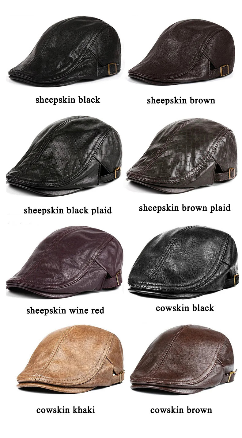 Hats Men Women Street Bonnet Genuine Leather Beret Male Thin Hats 55-61 cm Adjustable Forward Cap Leisure Duckbill Casquette 250213