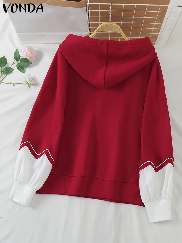 VONDA Women Hoodies Pullovers Casual Long Sleeve Autumn Sweateshirts Oversized Lantern Patchwork Tops Femininas 250213