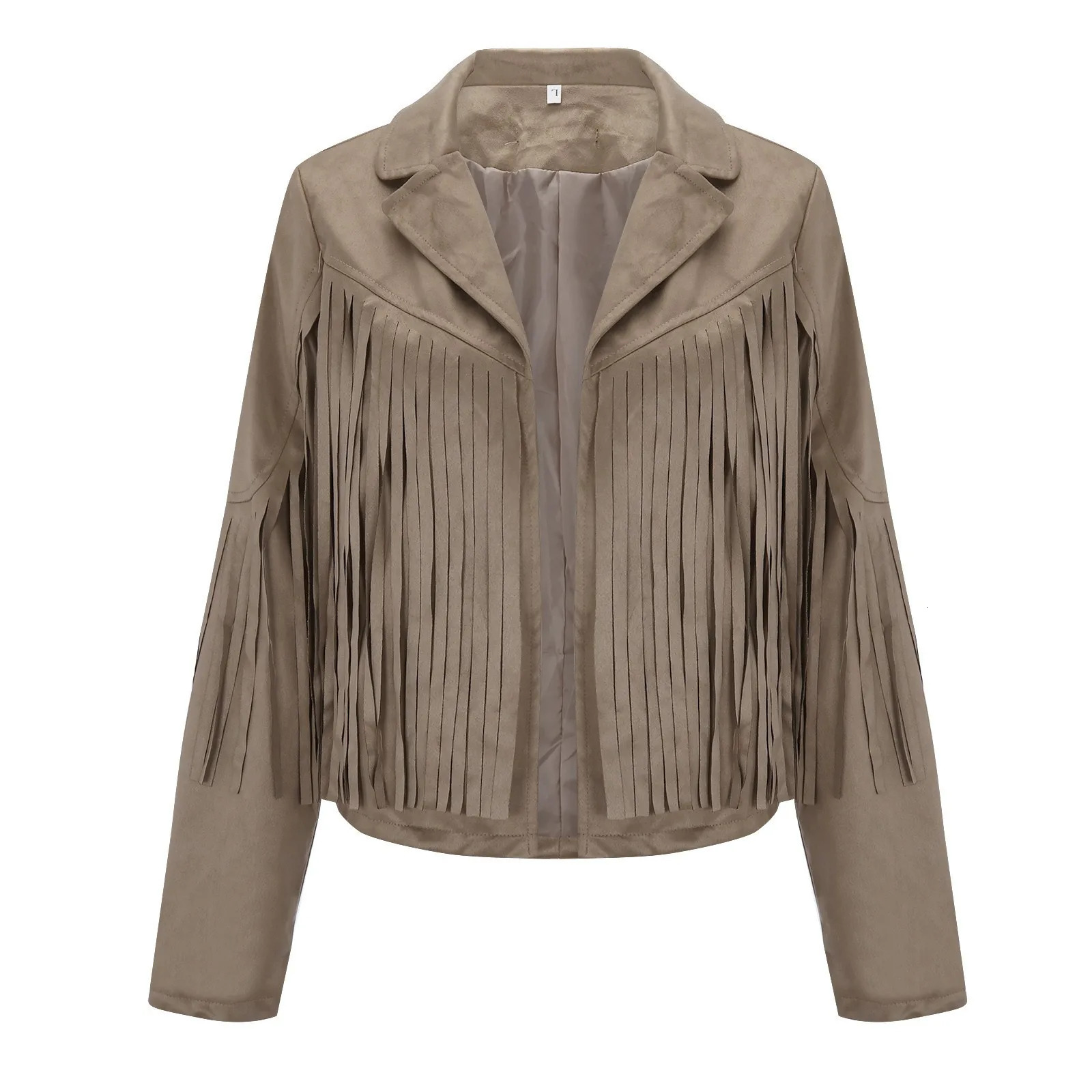 Elegant Cropped Jacket Womens Sexy Solid Color Tassels Scrub Leather Jackets Windproof Bomber Motorcycle Coats 250211