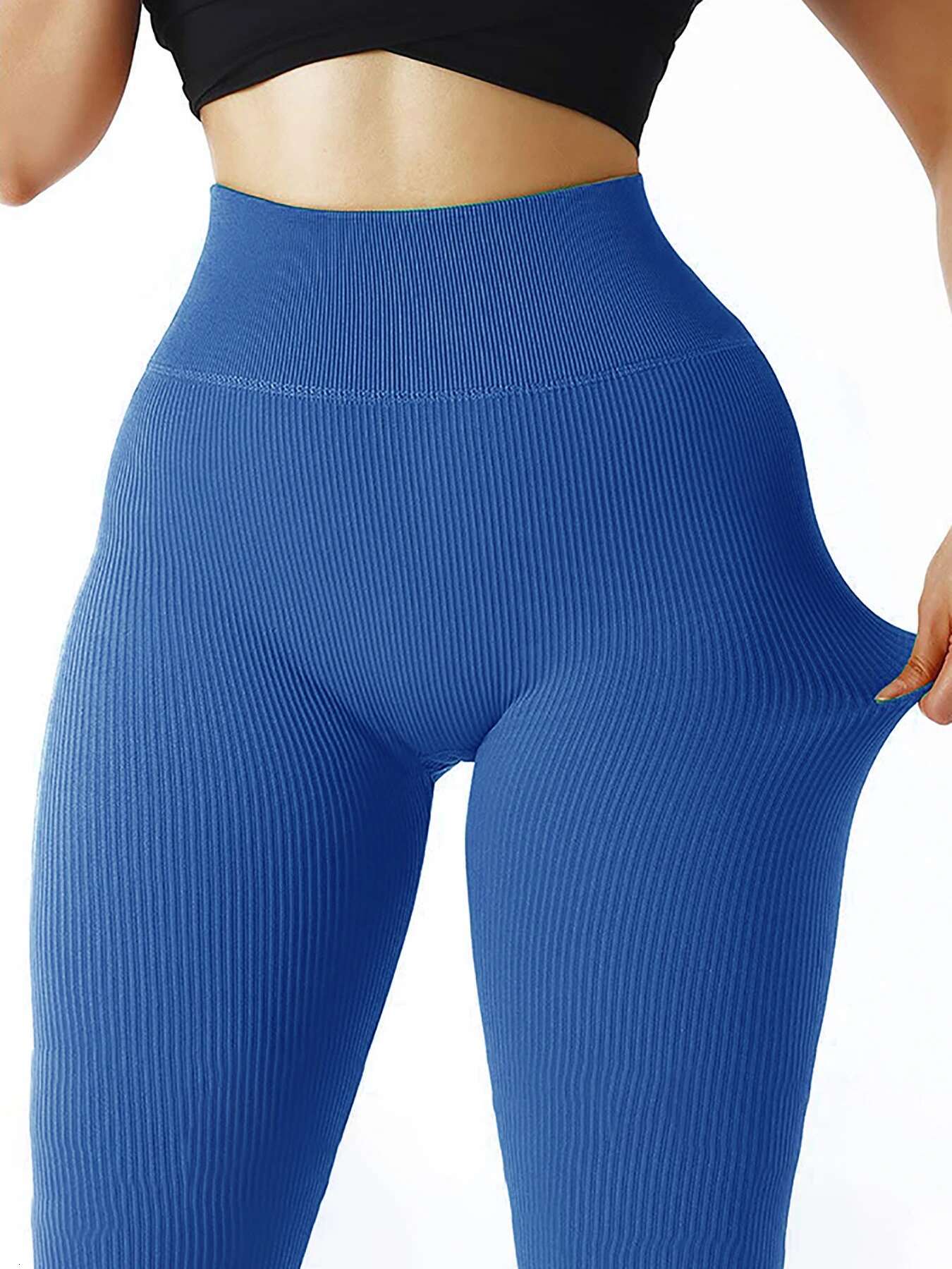 Women's Solid Color High Waist Simple Yoga Fiess Daily Ribbed Sports Cycg Leggings