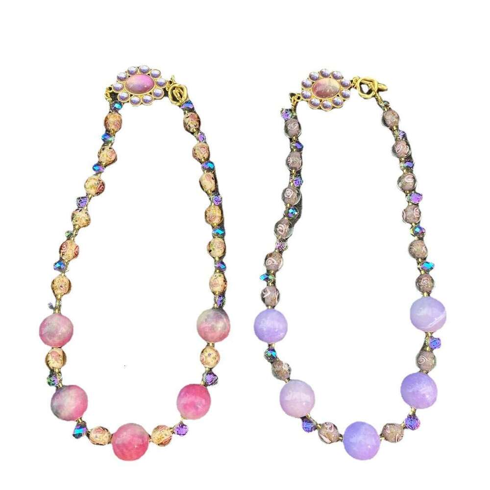 Minan vintage fresh, sweet, fashionable temperament, can be sweet or salty, age reducing pink, glass, purple necklace
