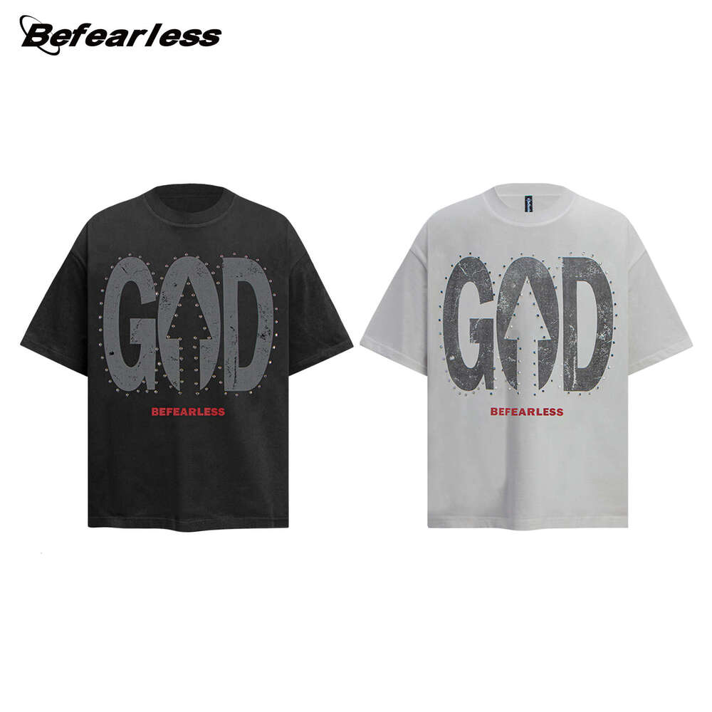 American letter studded short sleeved T-shirt, summer men's women's trendy brand, street loose and niche couple's top T-shirt