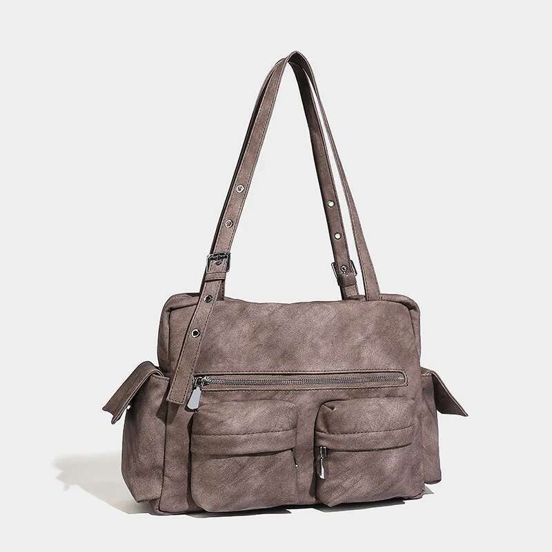 Moto Styg Shoulder Bag Women 2025 New In Indie Design Large Capacity Multiple Pockets Minimalist Casual Vintage Handbag