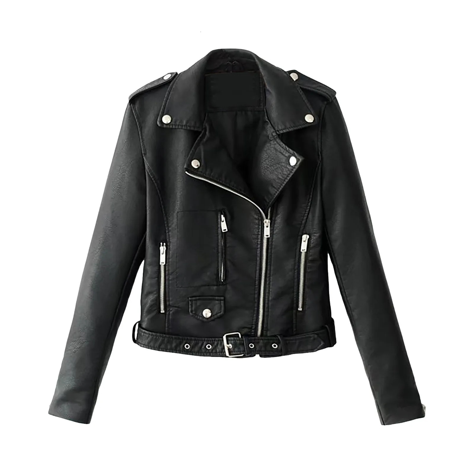 Motorcycle PU Leather Jackets Womens Asymmetrical Zip Up Trendy High Street Outerwear Boyfriend Belted Bomber Coat 3XL 250211