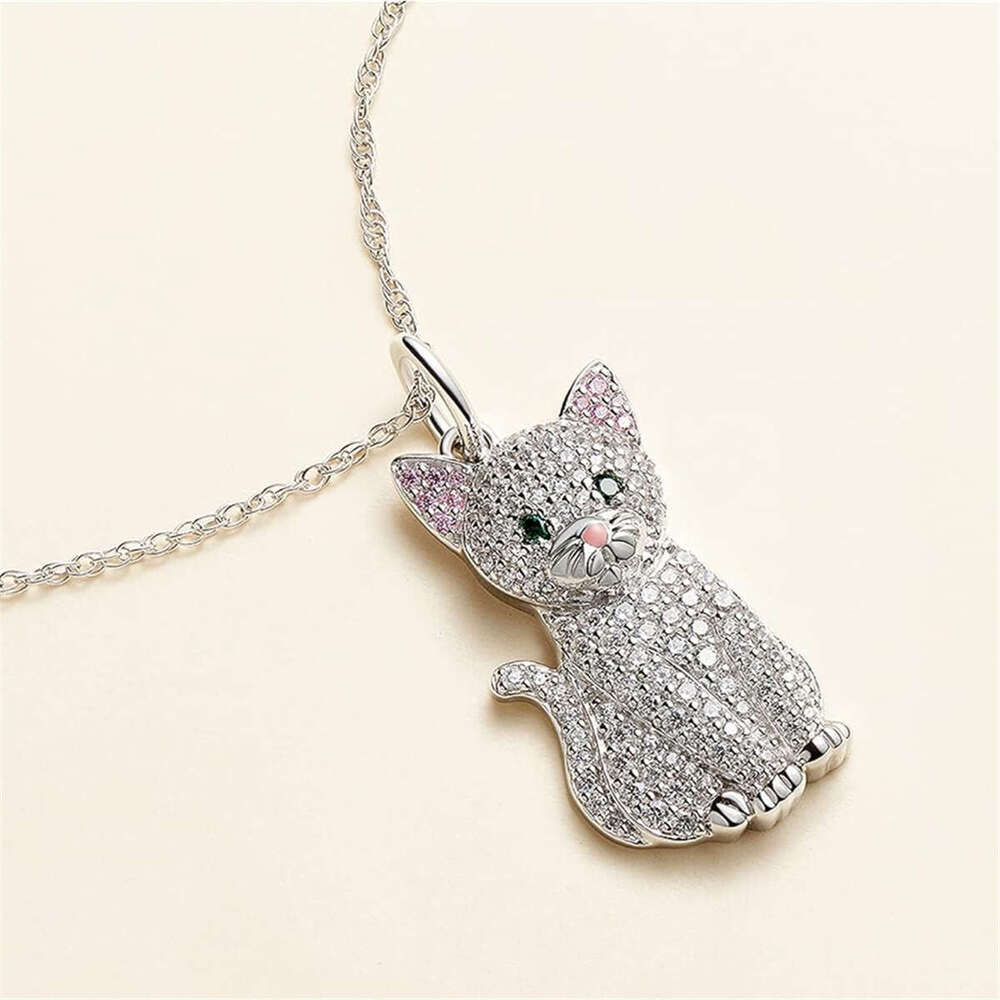 Temu Hot Selg Cute White Cat Pendant Exquisite Pink Eared Kitten Cartoon Necklace Birthday Gift Jewelry