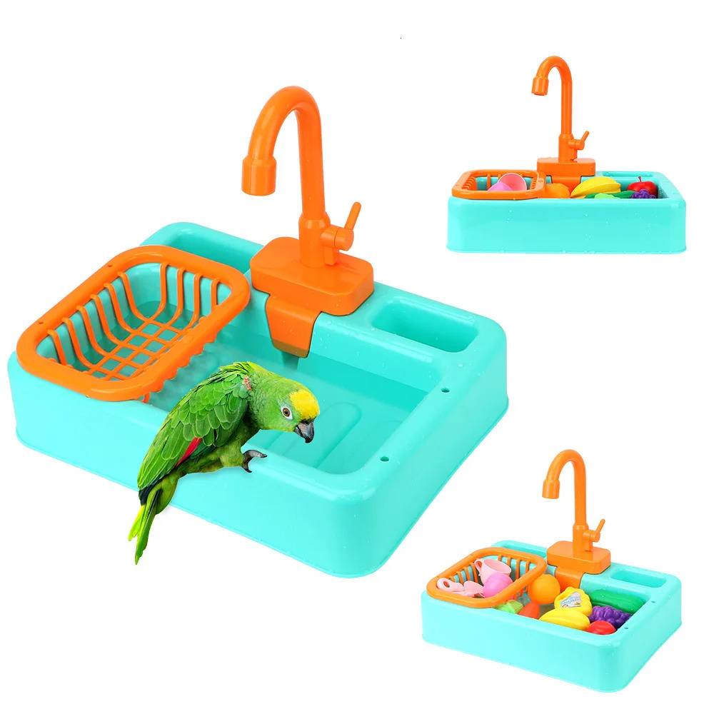 Faucet Parrot Bath Shower Water Dispenser Bird Feeder Childrens Kitchen Toy 250206