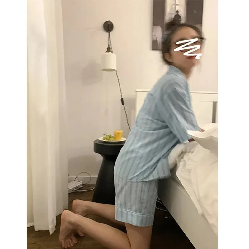 Summer Short Sleeve Shorts Pajamas Set Womens Pajamas Sweet Students Can Wear Home Clothes Set Korean Style Spring 250213