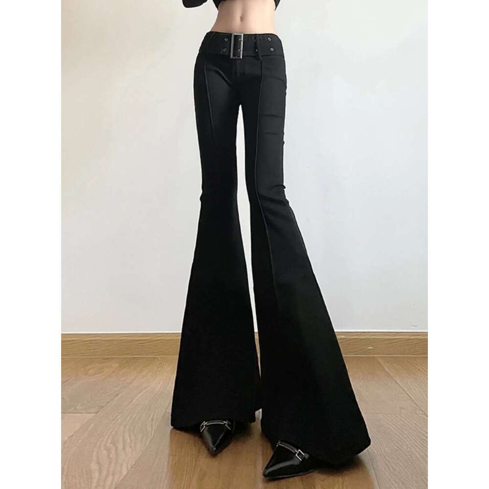 Women's Black Flare Y2k Retro Emo 2000S Streetwear Fashion Trousers Haruku Wide Yoga Pants 90S Aesthetic Clothes