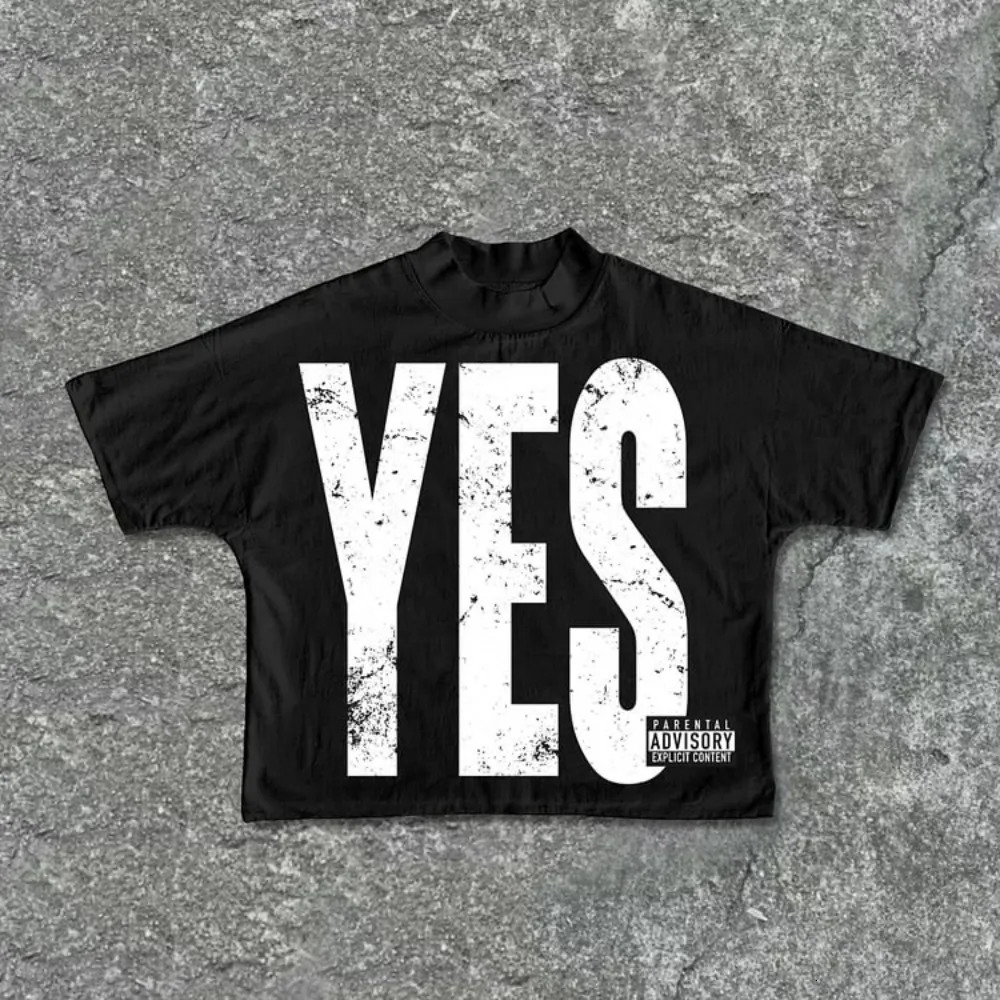 Yes Or No Alphabet Slogan Retro Old Graphics 100% Cotton Cropped T-Shirts Men Y2K Vintage Oversize Tshirt Streetwear Women Tops 250122