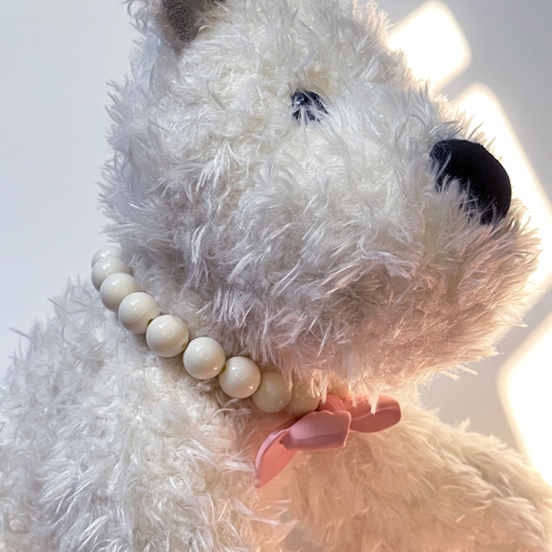 Dog Necklace with Big Bead Pink Bow Decoration, Cute Puppy Necklace, Pet Decoration, Adjustable Jewelry Buckle Pet Collar for Cats Small Medium Dog S 