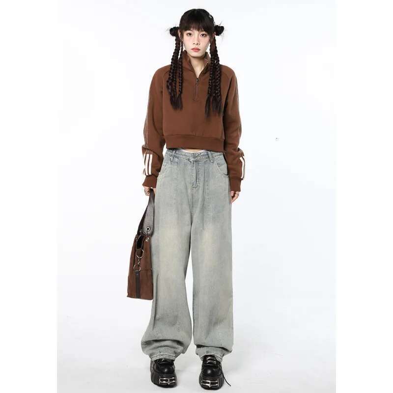 Blue Womens Jeans High Waist Vintage Straight Baggy Pants Streetwear American Style Fashion Female Wide Leg Denim Trouser