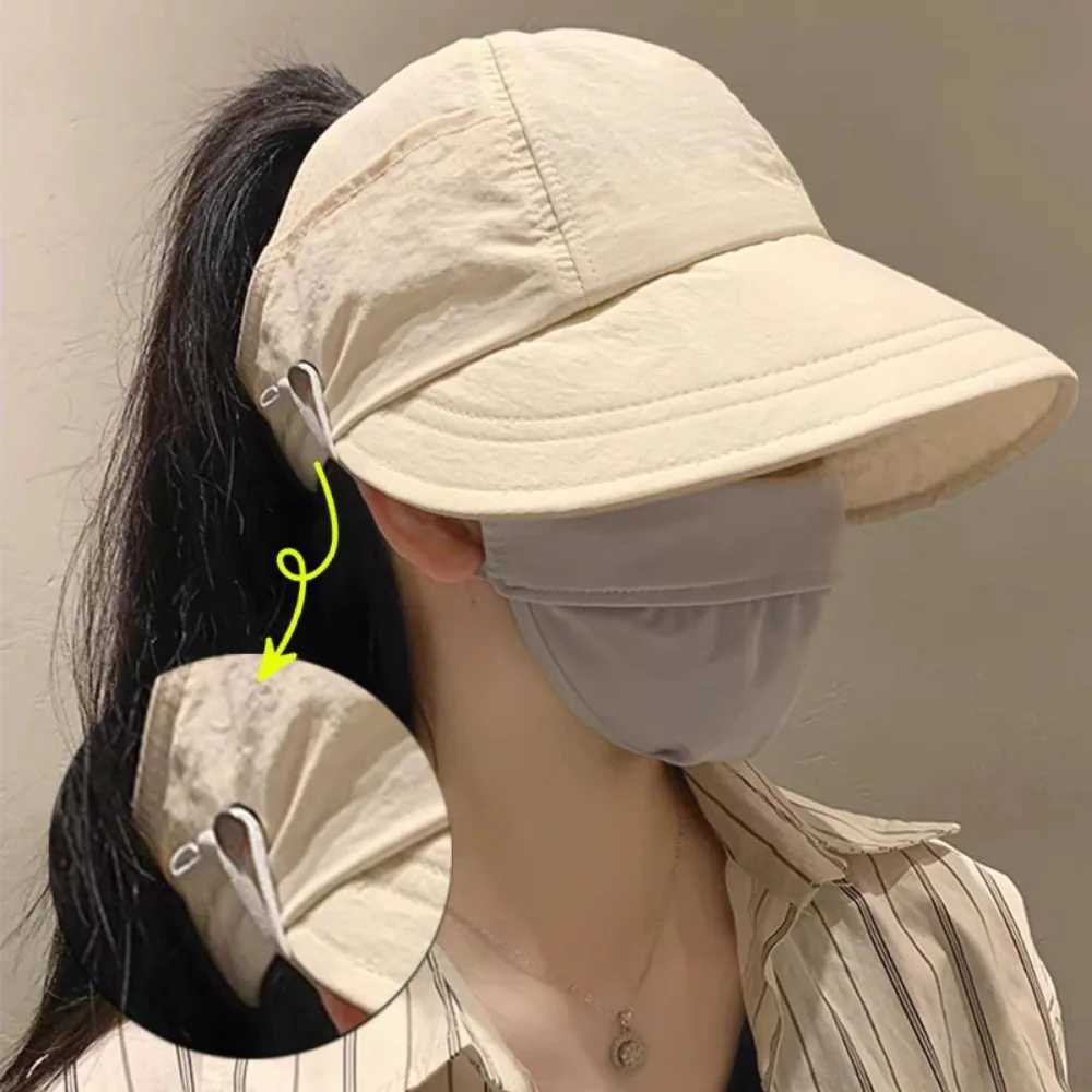Summer Wide Brim Sunhat Womens Foldable and Adjustable Outdoor Beach Bucket Hat UV Protective Cover Fishermans Tail Hat W250217