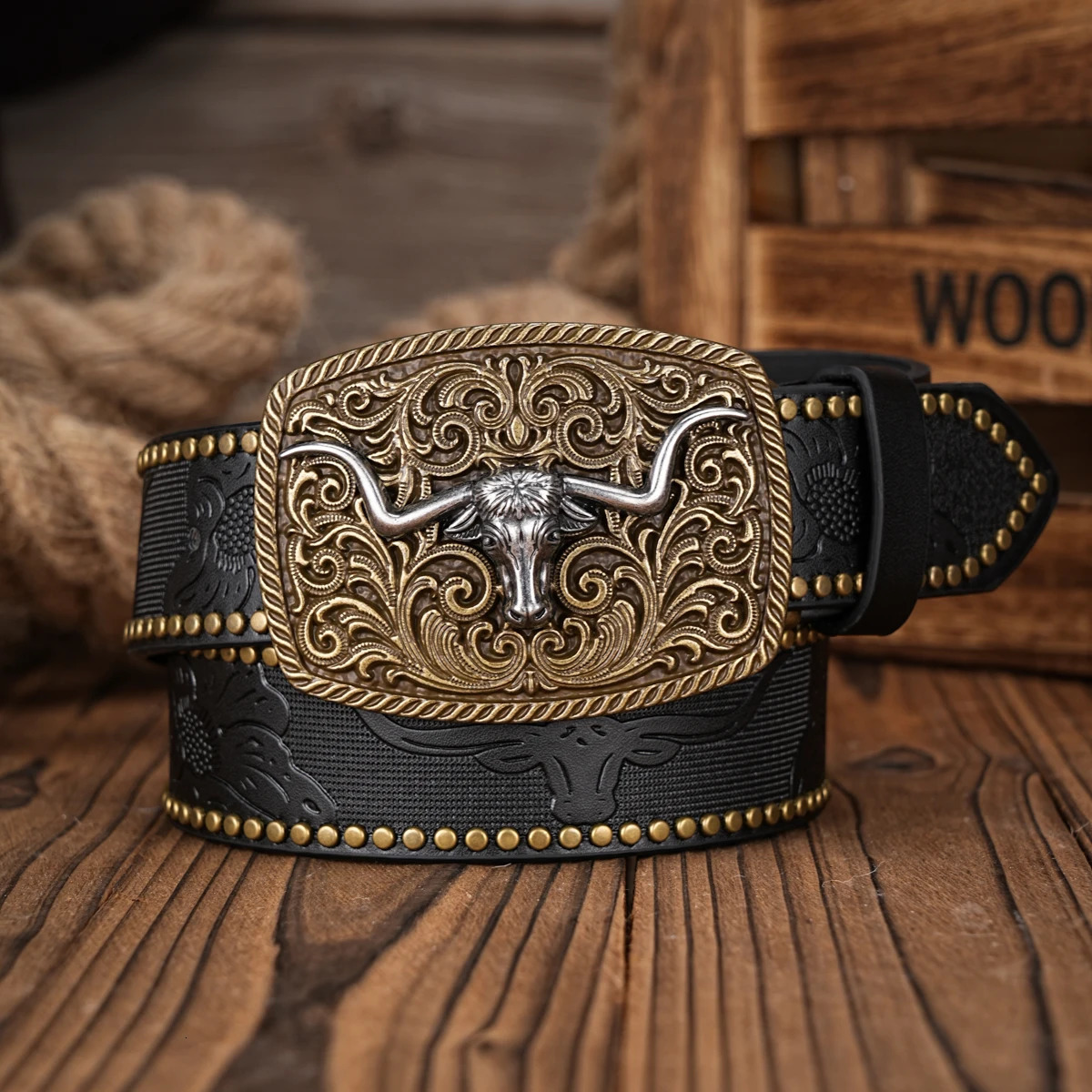 Men Women-Western-Cowboy-PU Leather-Belts - Vintage Belt Floral Engraved Buckle Belt for Jeans 250213