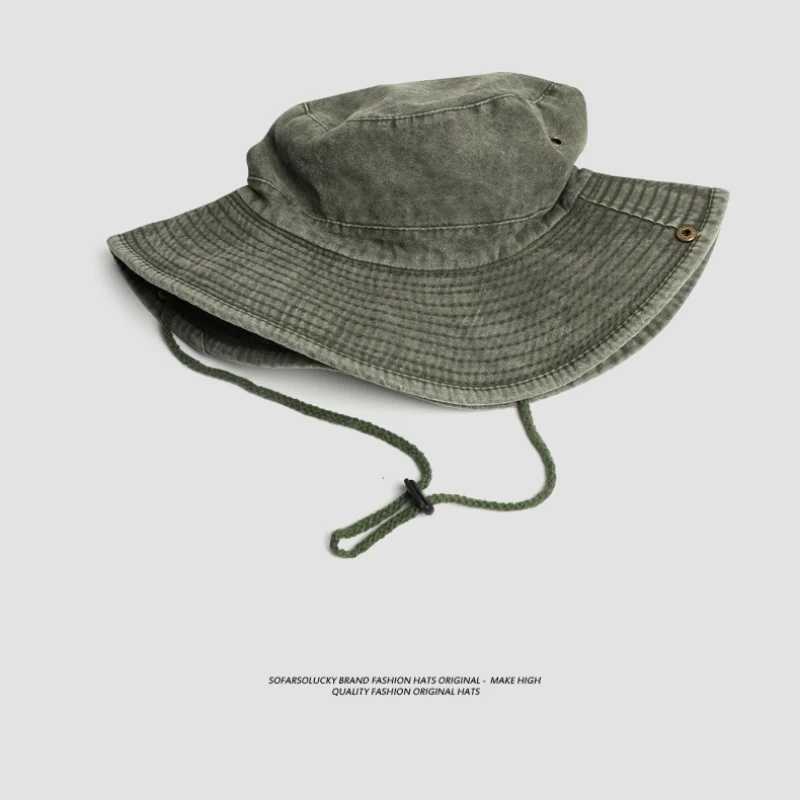 2025 Blue Cowboy Hiking Bucket Hats with String Men Denim Beach Sun Hat for Women Outdoor Couple Bob Panama Summer Fisherman Cap W250217