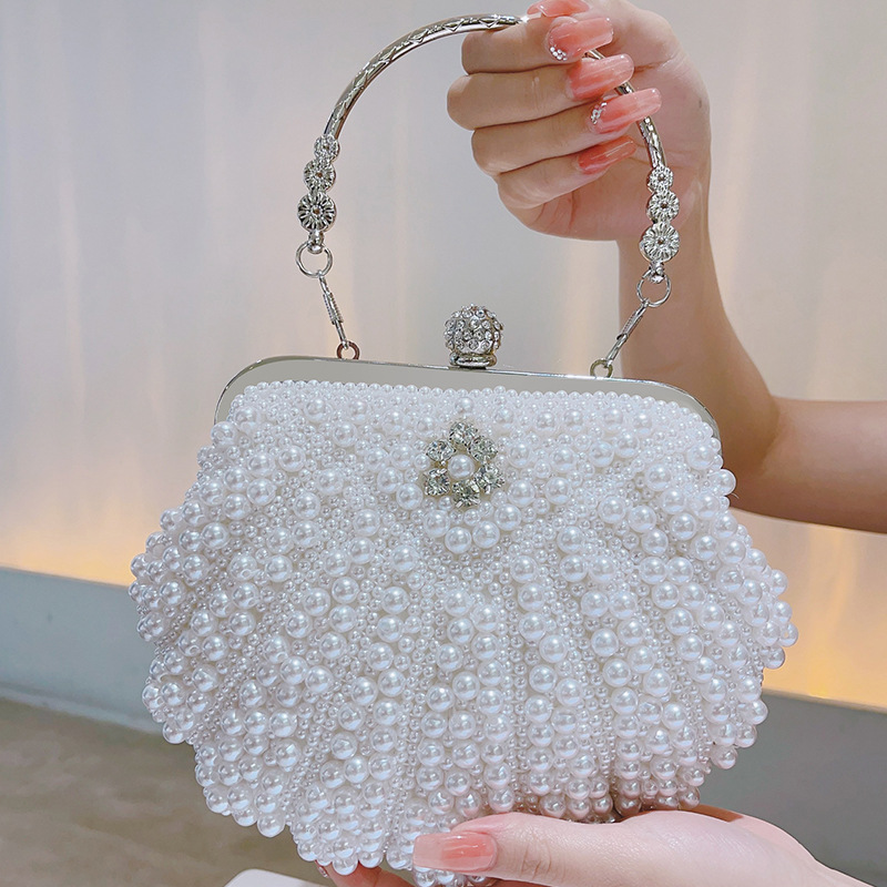 New pearl clutch bag banquet evening bag rhinestone handbag