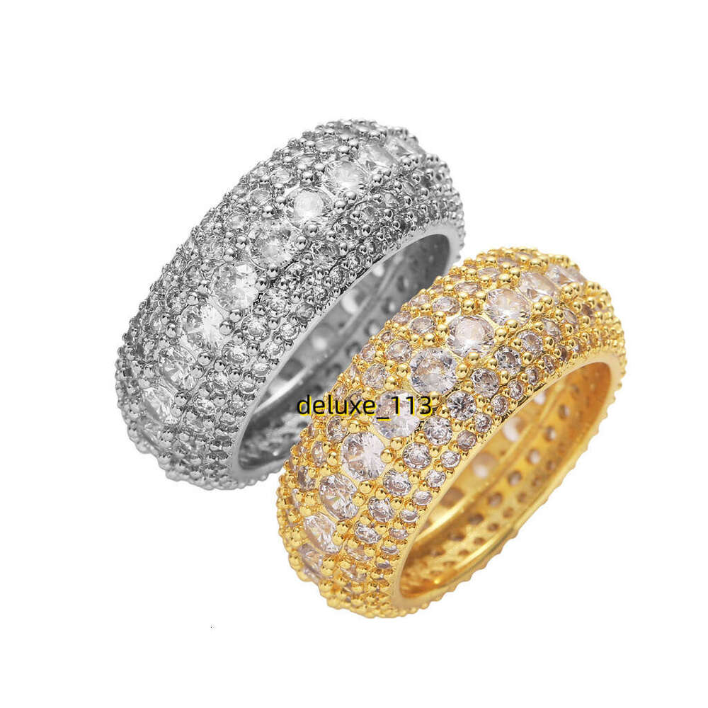 Real gold micro inlaid five rows full of Moissanite stone ring, trendy men's hip-hop ring
