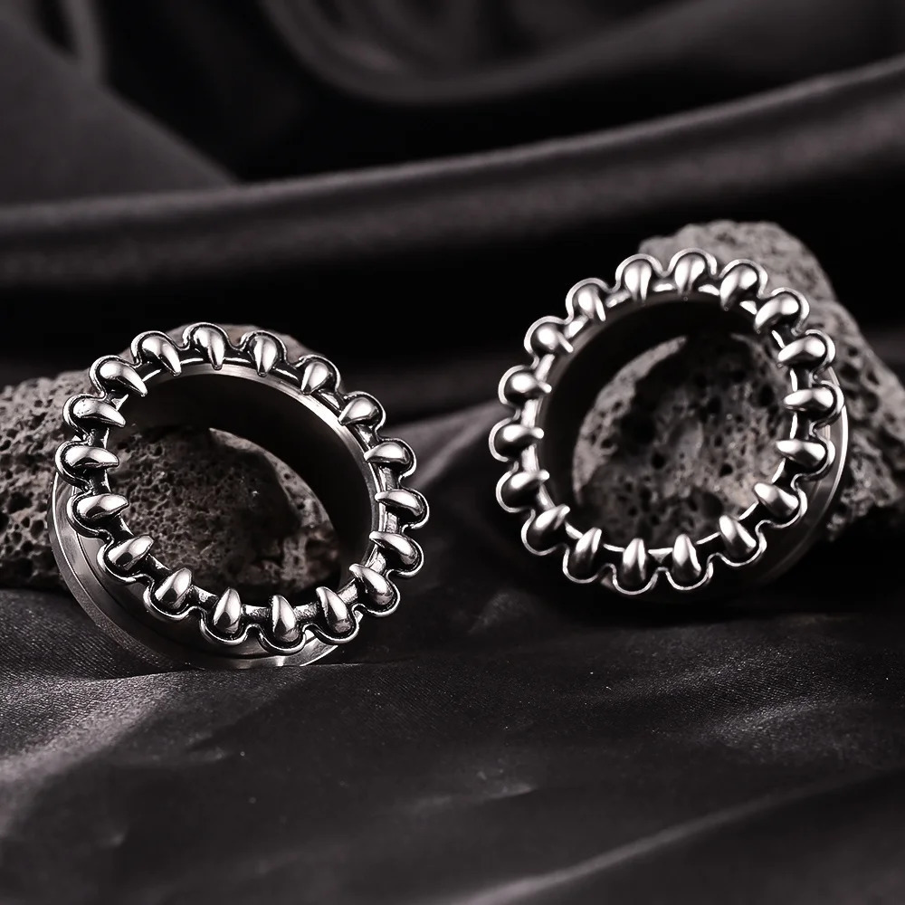 Doearko 2PCS Vintage Tooth Ear Gauges Tunnels 316 Stainless Steel Plugs Women Piercing Body Jewelry Fashion Gift250214